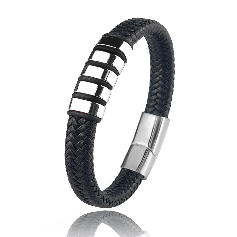Pulseira Masculina Domínio Black de Couro