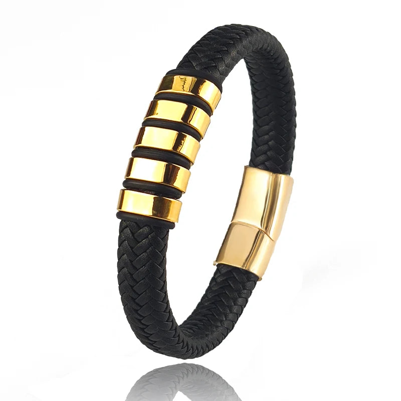 Pulseira Masculina Domínio Black de Couro